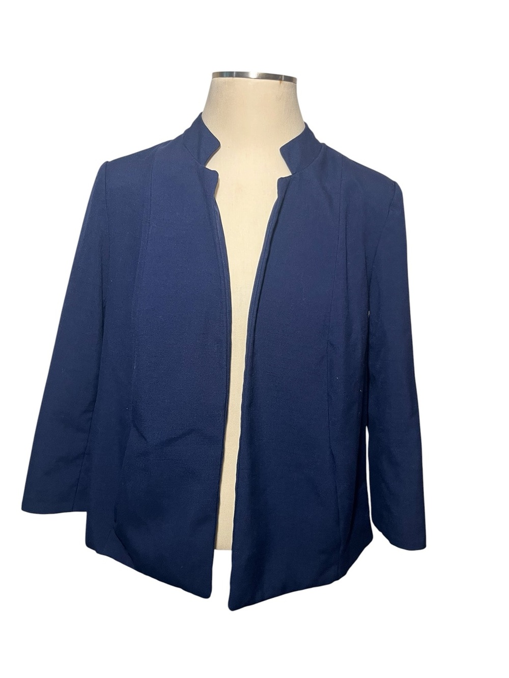 Open-Front Navy Collarless Blazer Jacket